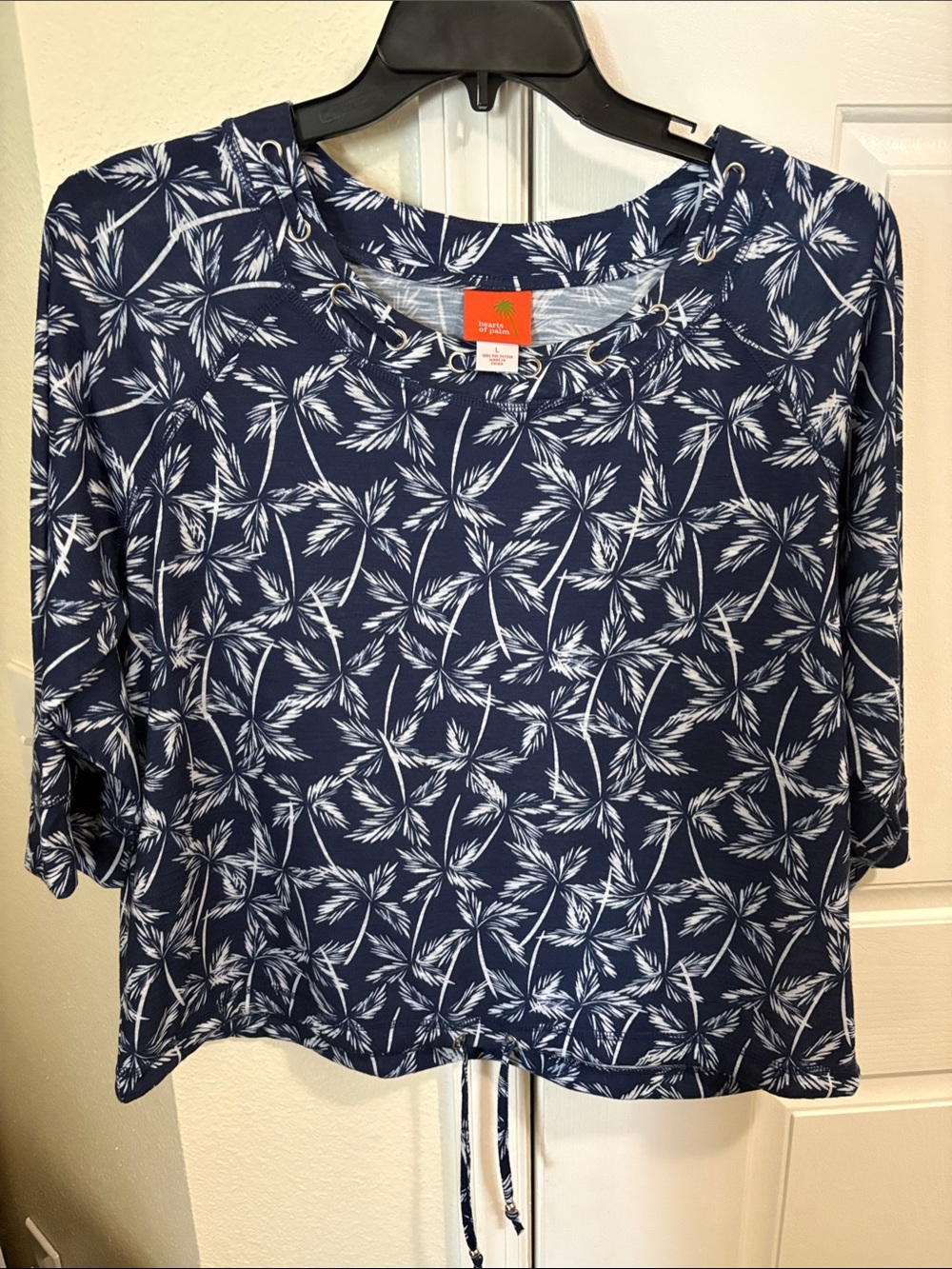 Tommy Bahama Navy and White Palm-Print Hooded Top